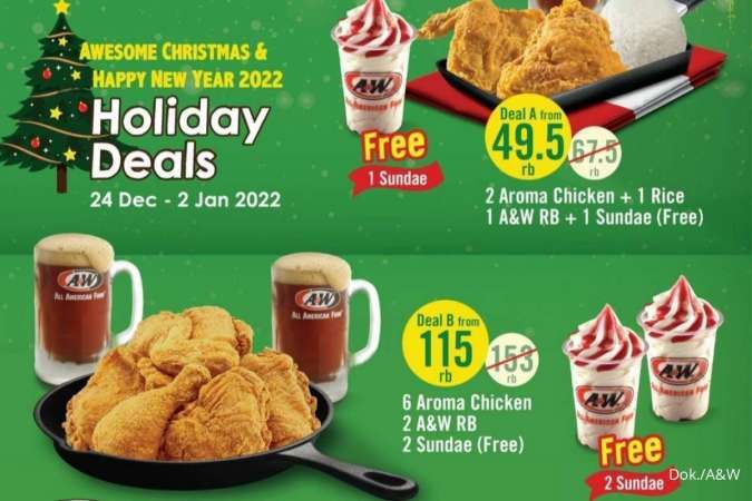 Promo Tahun Baru A&W 1-2 Januari 2022, Paket Deals A-C di Promo Holiday Deals