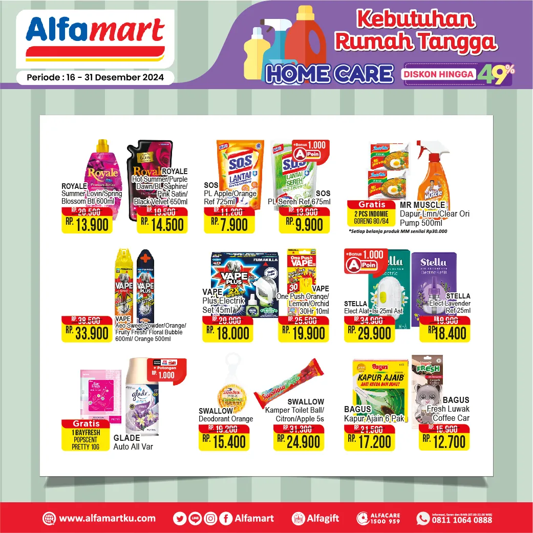 Promo Alfamart Home Care Diskon s/d 49% Periode 16-31 Desember 2024