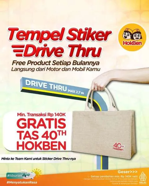 Promo HokBen Tempel Stiker Drive Thru Free Tas Cantik