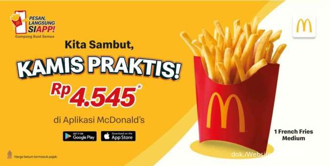 Promo McD Kamis Praktis untuk 1 French Fries Medium Hanya Rp 4.545, Hanya Hari Ini