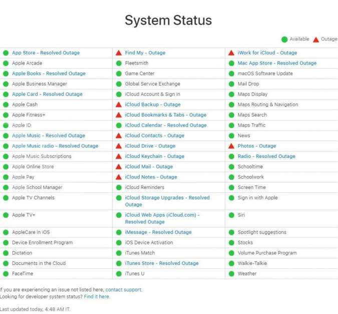 Status sistem Apple mengalami gangguan