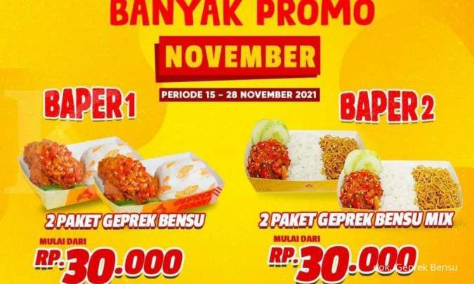 Promo Geprek Bensu 25-28 November 2021, Paket Baper Serba Dobel Cuma Rp 30.000