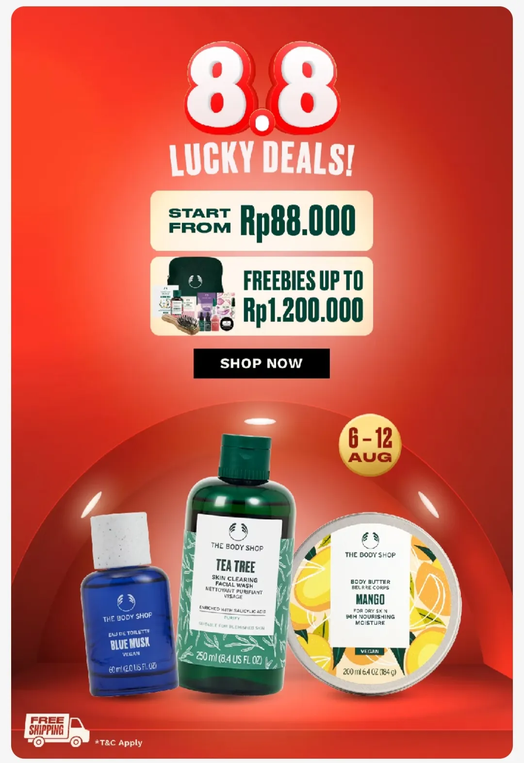 Promo 8.8 The Body Shop Lucky Deals Periode 6-12 Agustus 2025