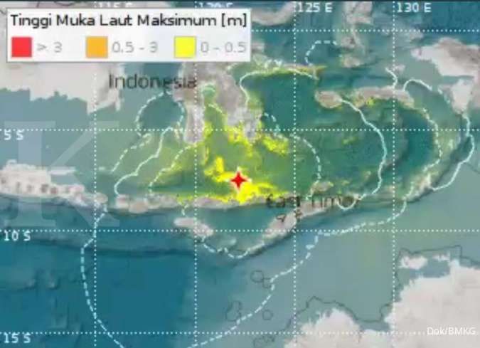 Tsunami akibat gempa M 7.4 telah terdeteksi di Marapokot, 19 wilayah ini harus siaga