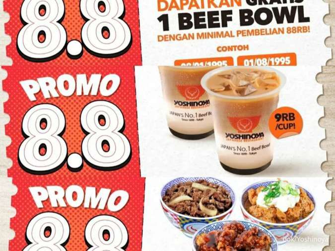 Promo 8.8 Yoshinoya Agustus 2024 Ada 3 Promo Gratis Beef Bowl hingga Minuman Kopi
