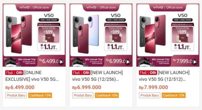 Daftar harga Vivo V50 Indonesia