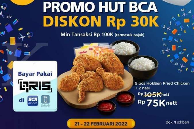 Promo Hokben HUT BCA 21-22 Februari 2022, Diskon Rp 30.000 untuk Semua Menu Hokben