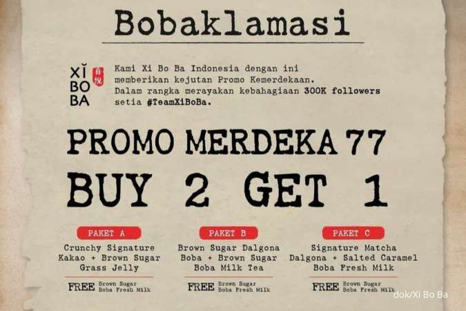 Promo Merdeka 77 Xiboba 17-21 Agustus 2022, Bobaklamasi Beli 2 Gratis 1