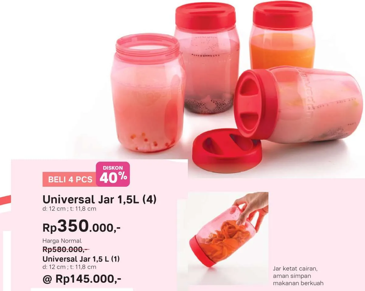 Potongan harga Universal Jar hingga Rp 200.00 di katalog promo Tupperware Maret 2021