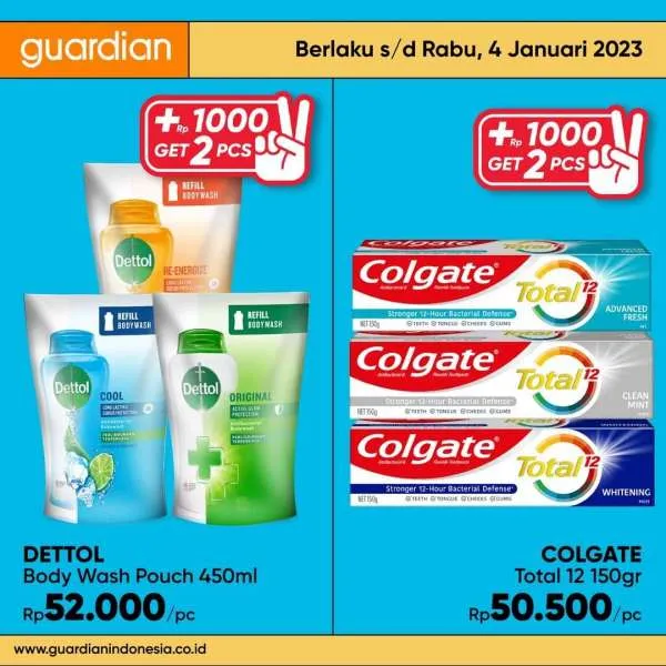 Promo Guardian +1000 Get 2 Pcs Periode 29 Desember 2022-4 Januari 2023