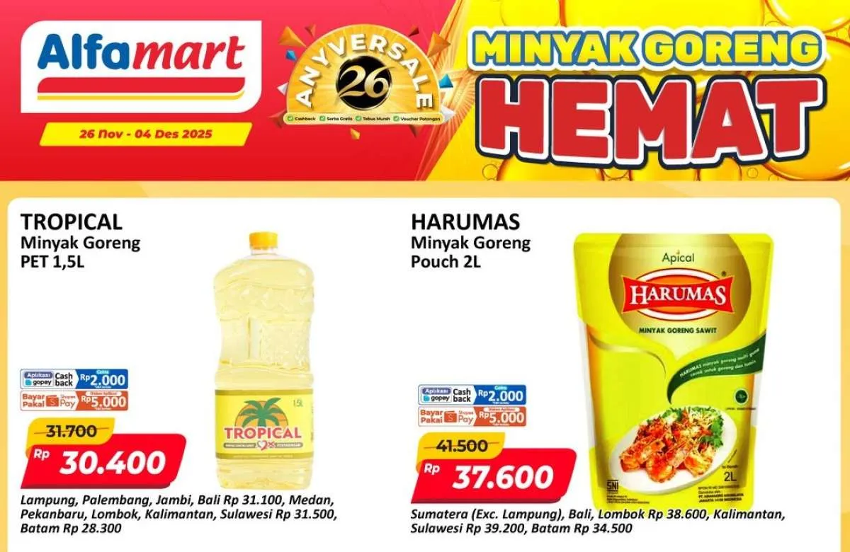 Promo Minyak Goreng Hemat di Alfamart November 2025, Mulai Rp 30.000-an