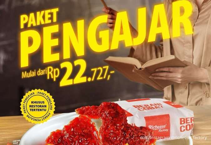 Promo Richeese Factory Paket Pengajar Senin-Kamis, 2 Firewings + Nasi Rp 22.000-an