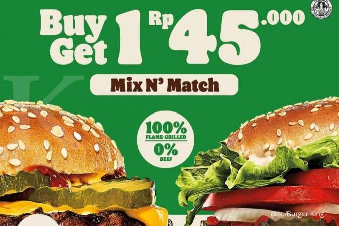 Promo Burger King Desember 2021, Buy 1 Get 1 Paket Plant-Based Burger Rp 45.000