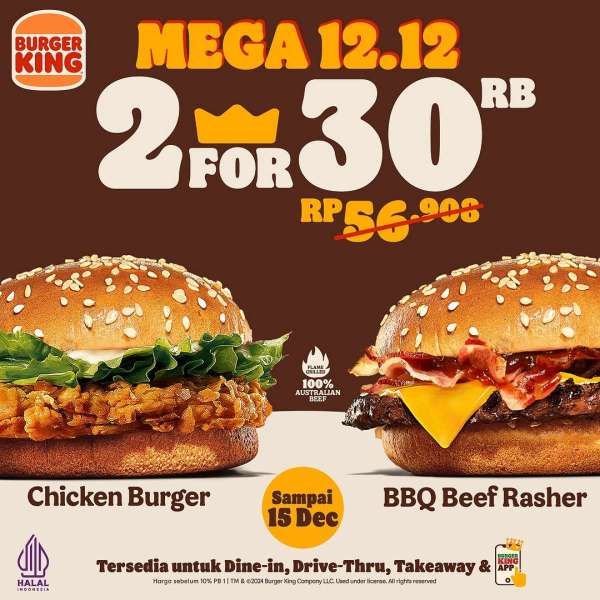 Promo 12.12 di Burger King Bulan Desember Tahun 2024