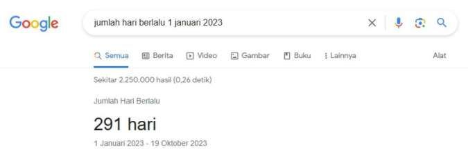 Tampilan tangkap layar atau screenshot cara menghitung jumlah hari berlalu di Google