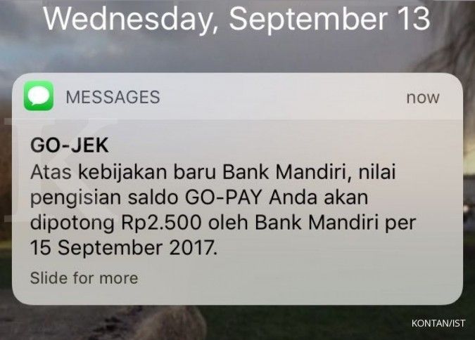 Ini konfirmasi Go-Jek SMS fee Mandiri di Go-Pay 