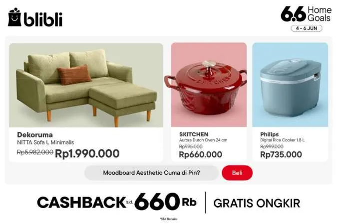 Promo Blibli Double Day 6.6, Belanja Perabotan Rumah Makin Hemat
