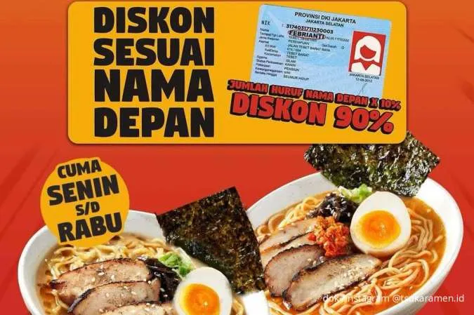 Promo Tsuka Ramen Cuma 3 Hari: Makin Banyak Huruf Nama Depan, Makin Gede Diskonnya 