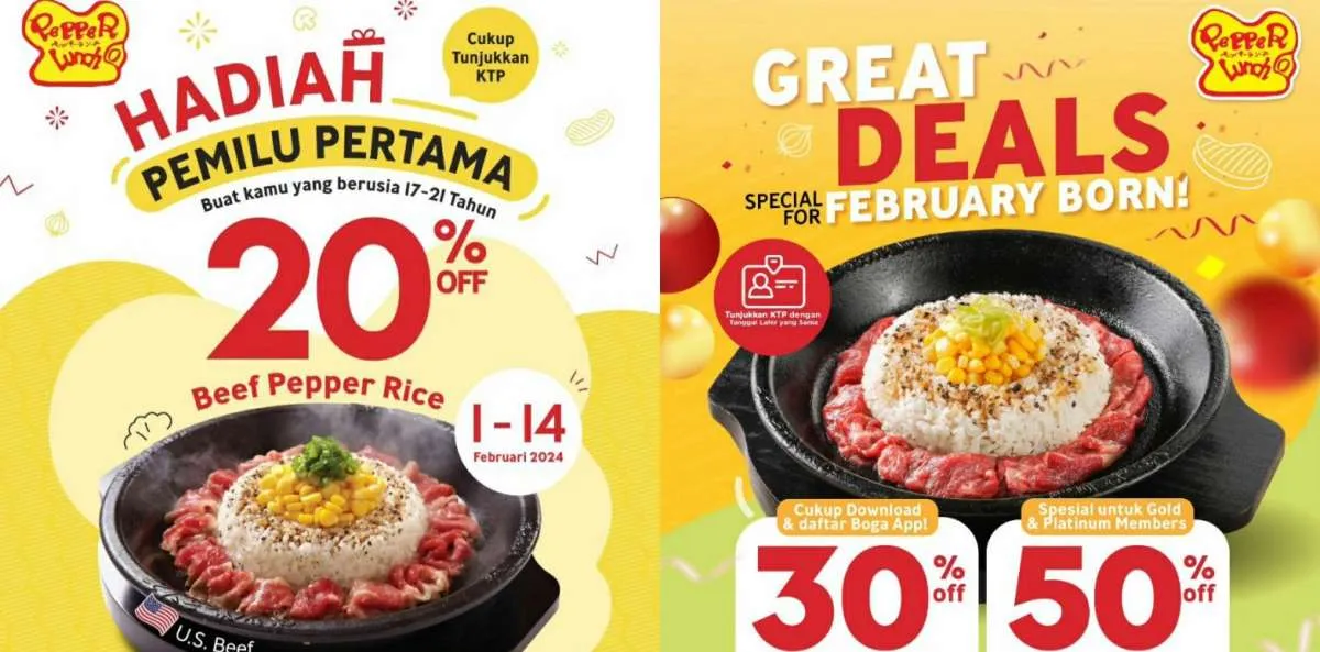 Diskon Nyoblos Pertama di Promo Pepper Lunch Februari 2024, Tanpa Minimum Pembelian