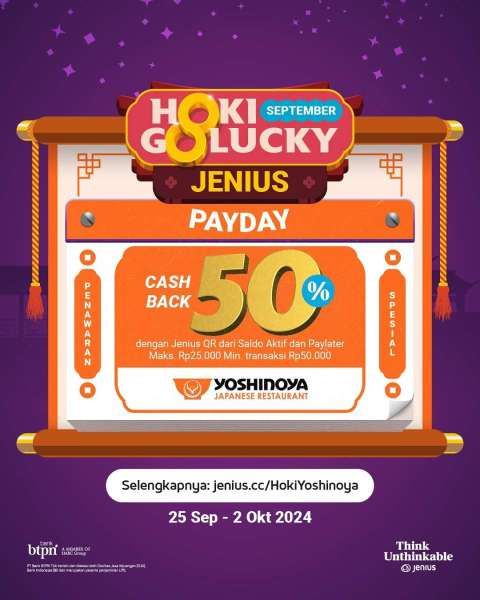 Promo Jenius di Yoshinoya 25 September-2 Oktober 2024