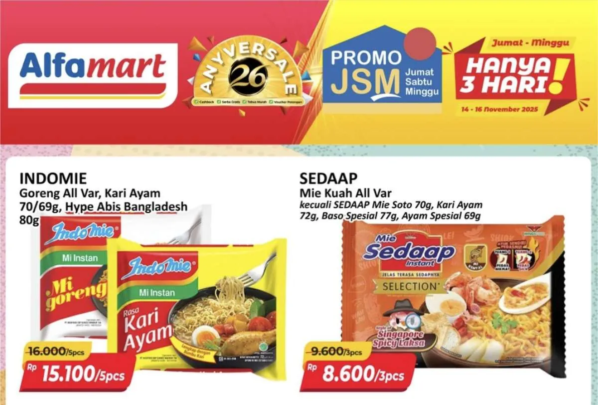 Katalog Promo JSM Alfamart Periode 14-16 November 2025, Indomie Beli 5 Lebih Hemat
