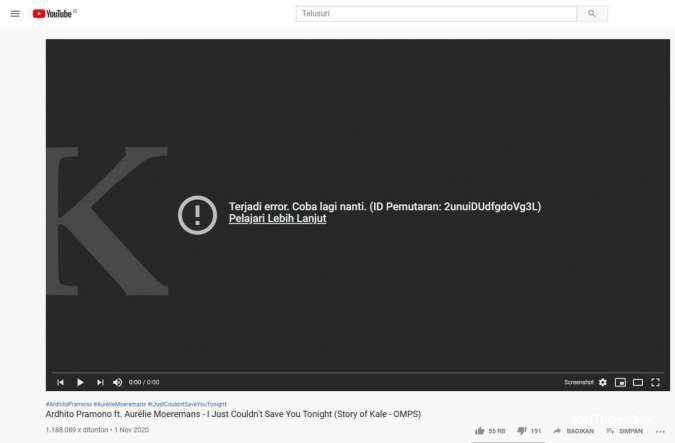 Penampakan error ketika YouTube down