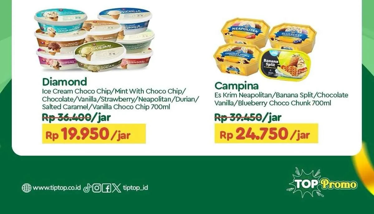 Promo Es Krim di JSM Tip Top, Alfamart Gantung dan Superindo Spesial Weekend Hari Ini