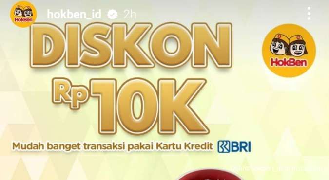 Promo HokBen 2024 dengan Kartu Kredit BRI, Diskon Rp 10.000 Spesial Hari Senin-Rabu