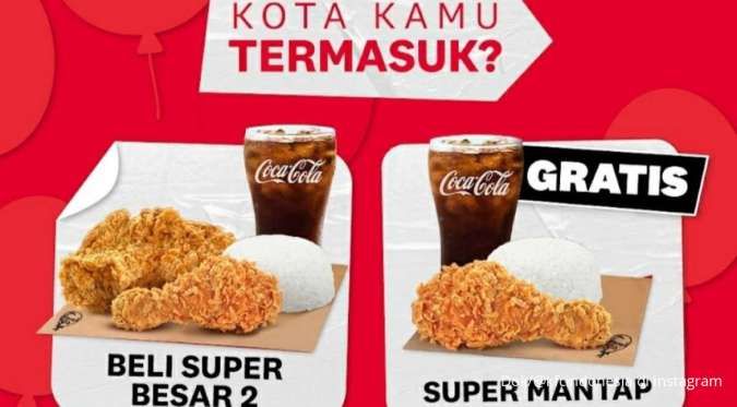 Promo KFC Spesial HUT Kota 23 September 2023, Hari Terakhir Gratis Paket Super Mantap