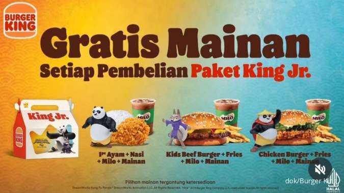 Promo Burger King Terbaru 2024, Paket Kids Meal Gratis Mainan Kungfu Panda 4