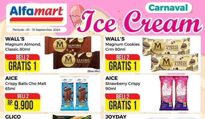 Promo Es Krim di Indomaret dan Alfamart September 2024, Walls & Aice Beli 2 Gratis 1