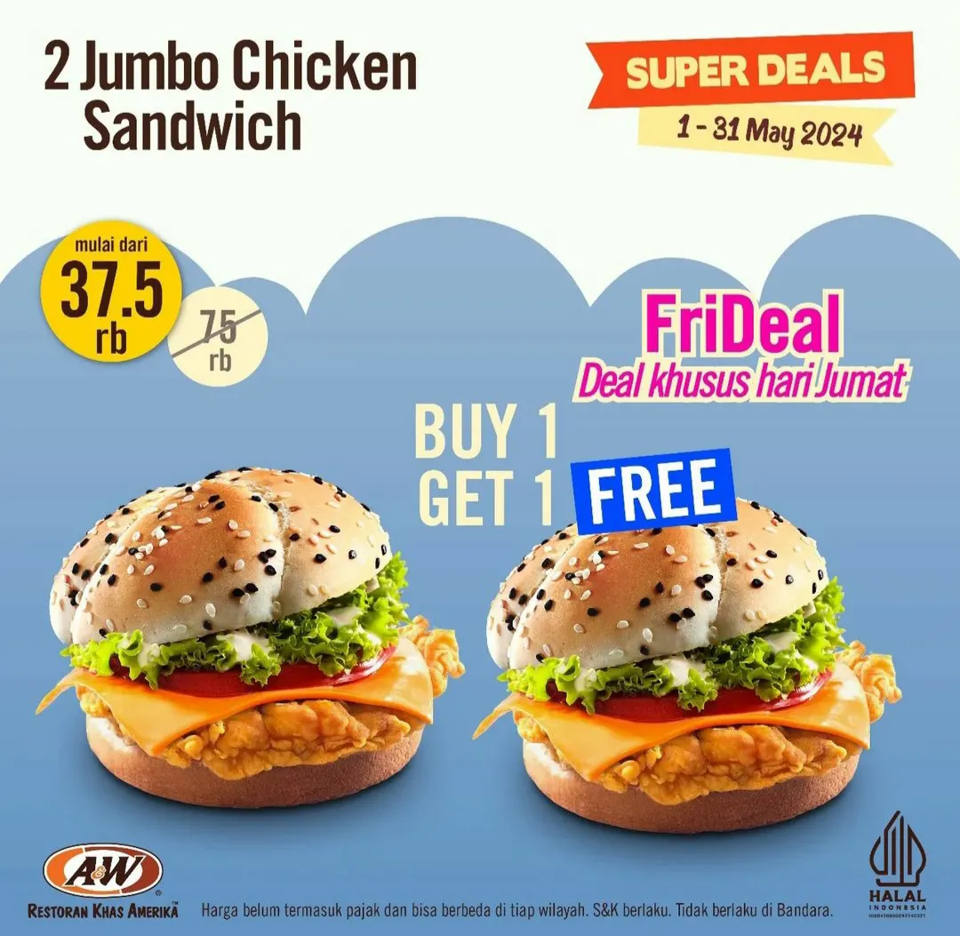 Promo AW Restoran Super Deals: Beli 1 Gratis 1 FriDeal