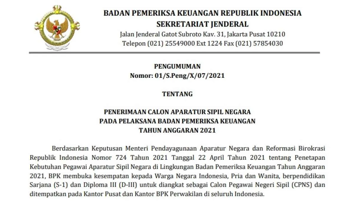 BPK buka lebih dari 1.000 formasi CPNS 2021, cek informasinya di sini