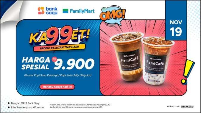 Promo Family Mart Hari Ini 19 November 2024, Beli 1 Kopi Susu Rp 9.900 di Bank Saqu