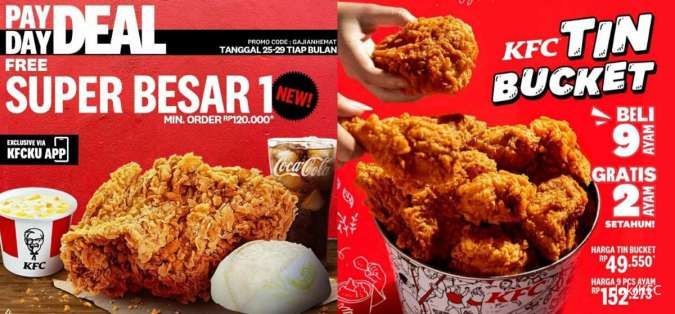 2 Promo KFC Menu Ayam Goreng di Paket Payday Deal-Tin Bucket Edisi April 2024