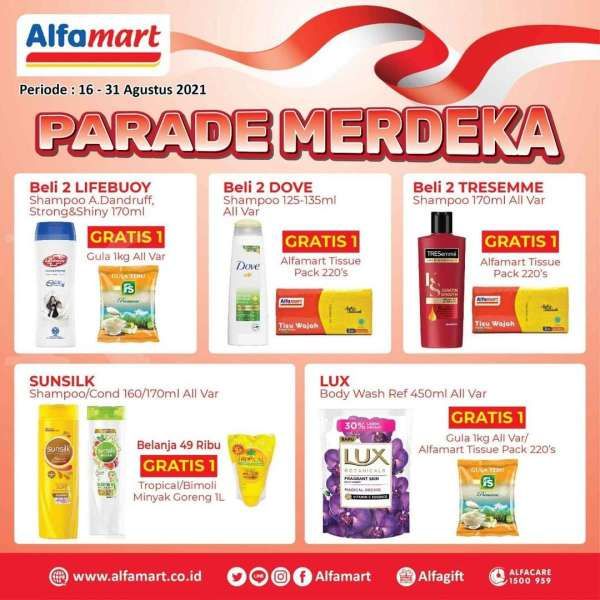 Promo Parade Merdeka Alfamart s/d 31 Agustus 2021, Banyak Produk Serba Gratis!