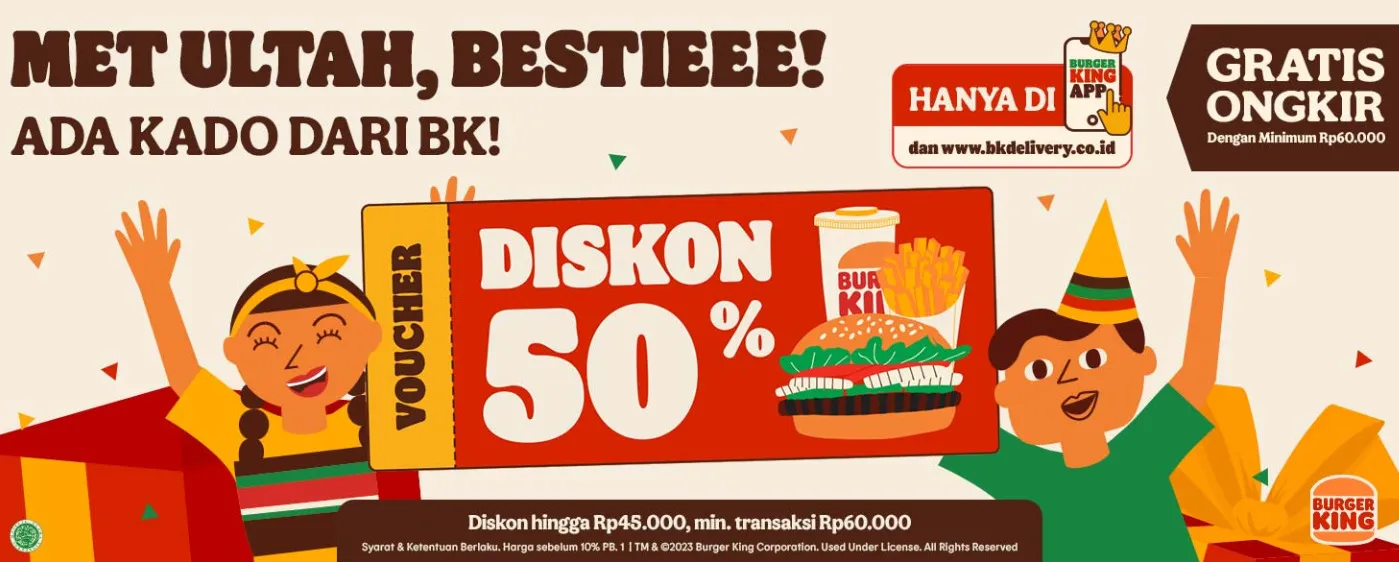 Promo Burger King Birthday Voucher diskon 50%