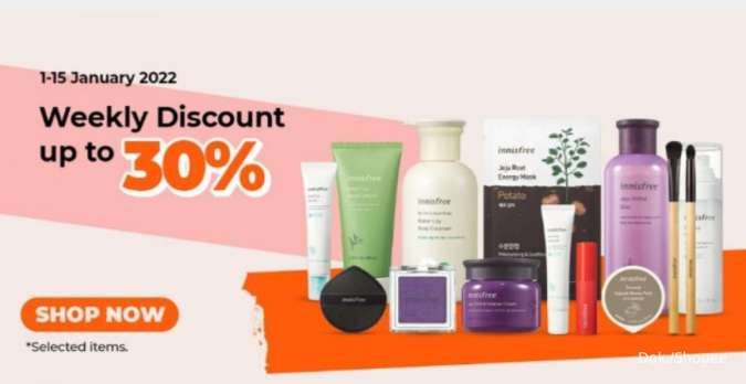 Promo Innisfree Weekly Discount up to 30% Periode 1-15 Januari 2022