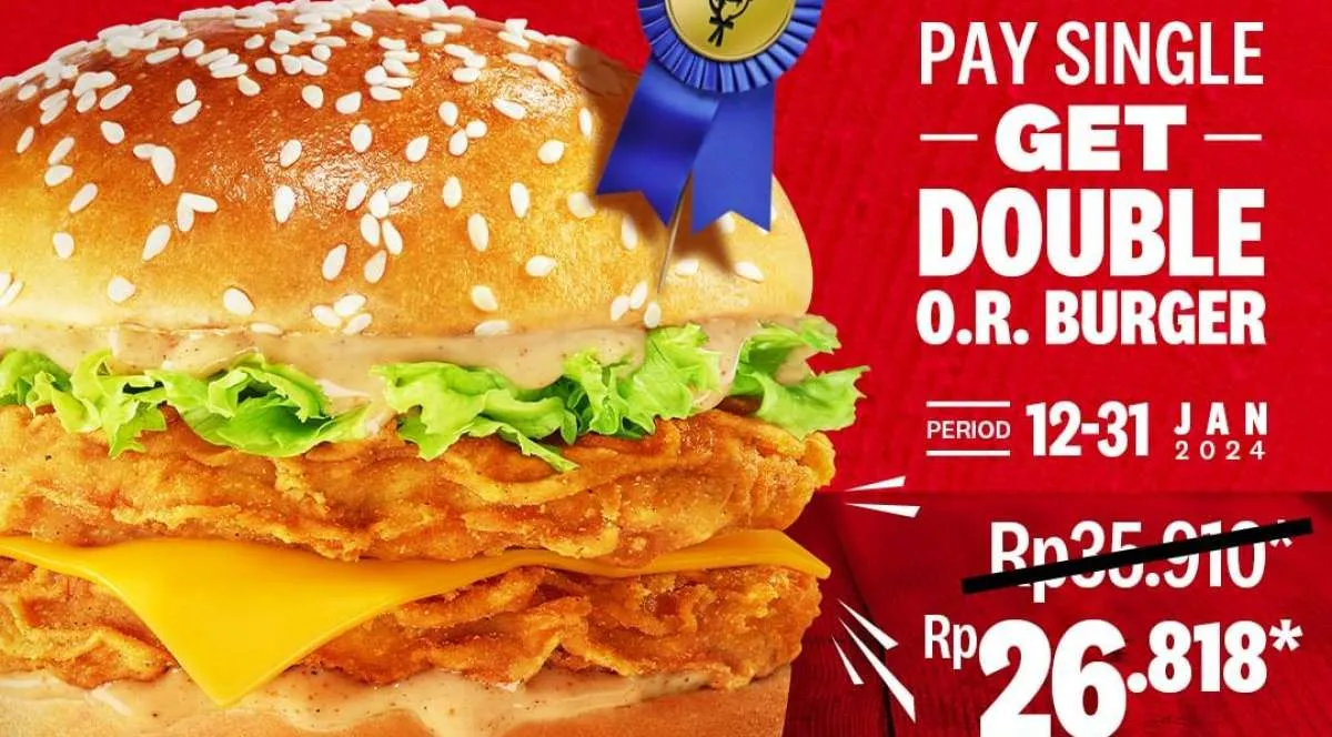 Promo KFC Beli 1 Dapat Double O.R Burger Rp 26.000-an, Berlaku Mulai 12 Januari 2024