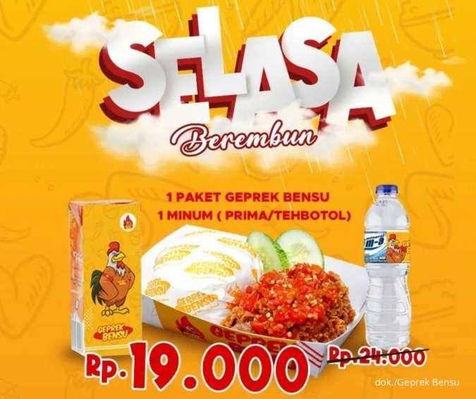 Promo Geprek Bensu Selasa (25/10) Diskon Ayam Geprek-Nasi-Minum Jadi Rp 19.000