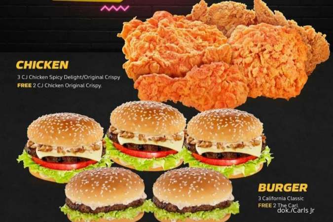 Promo Carls Jr Juni 2022, Buy 3 Get 5 Burger atau Ayam Rp 60.000 per Paket