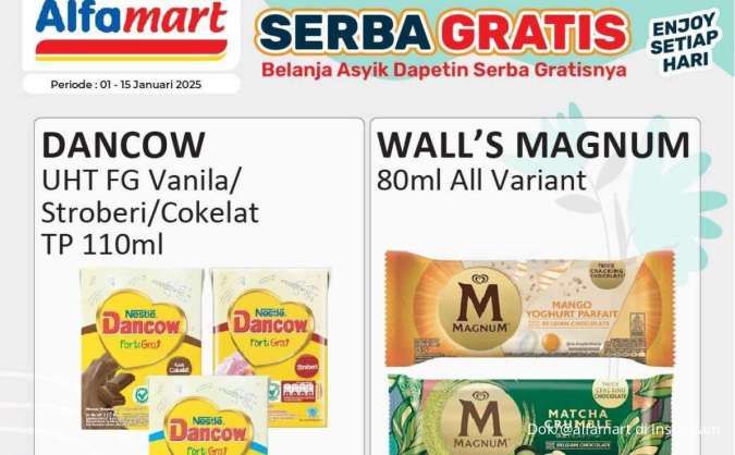 Promo Alfamart Serba Gratis Januari 2025, Dancow & Es Krim Magnum Beli 2 Gratis 1