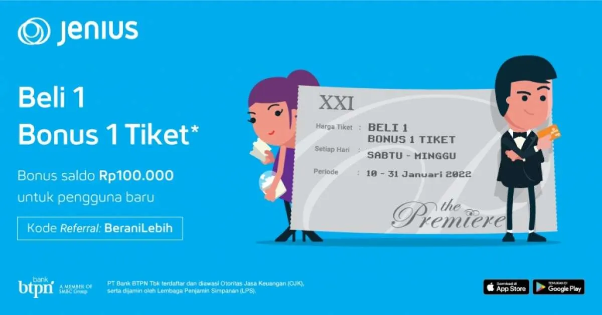 Promo Cinema XXI Buy 1 Get 1 Tiket Bioskop dengan Jenius 