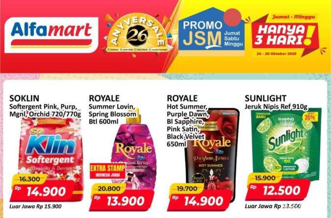 Promo JSM Alfamart 25 Oktober 2025, So Klin & Sunlight Hemat Sampai Besok Promo JSM Alfamart 25 Oktober 2025, So Klin & Sunlight Hemat Sampai Besok