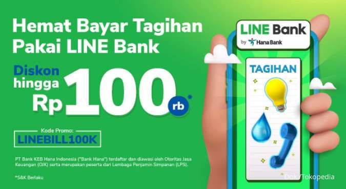 Promo Tokopedia LINE Bank April 2022, Beli Pulsa dan Bayar Tagihan Diskon Rp 100.000