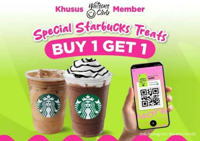 Promo Watsons x Starbucks Buy 1 Get 1 Khusus Watsons Club Member, sampai 28 November