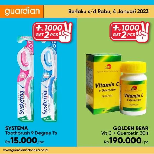 Promo Guardian +1000 Get 2 Pcs Periode 29 Desember 2022-4 Januari 2023