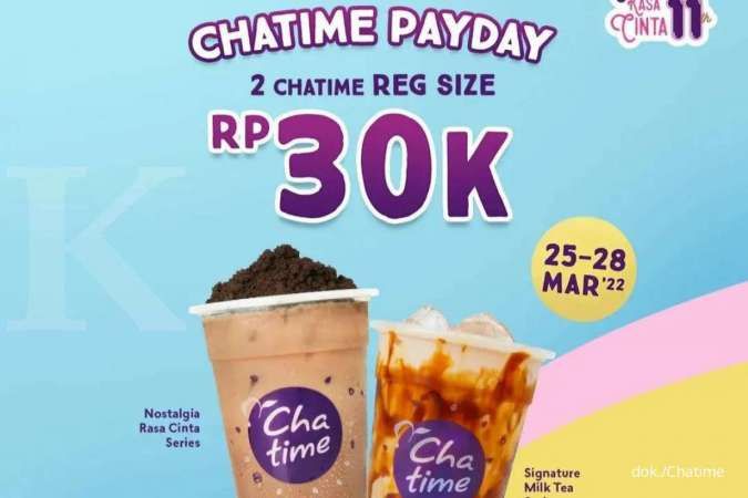 Promo Chatime Payday 25-28 Maret 2022, Beli 2 Chatime Reg Rp 30.000 dan Cashback 50%