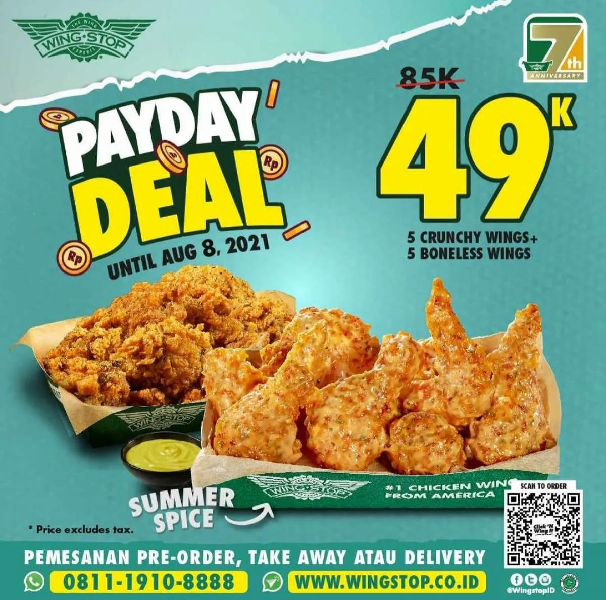 Promo Wingstop Agustus 2021, Payday Deal Cuma 49 Ribu Dapat 10 Ayam