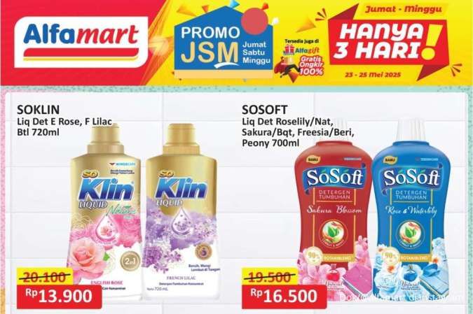 Promo JSM Alfamart 23-25 Mei 2025, Deterjen So Klin dan So Soft Mulai Rp 13.000-an